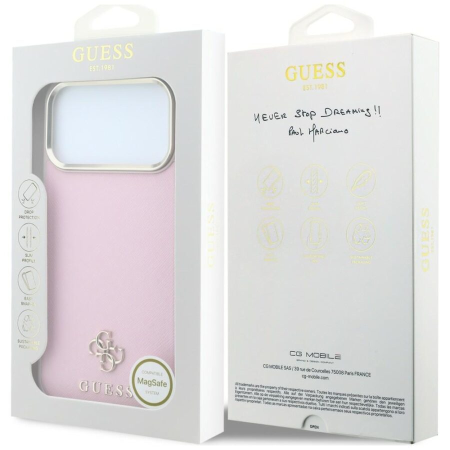 Etui Guess Saffiano Small 4G & Classic Logo MagSafe do iPhone 18 Pro / 17 Pro różowy