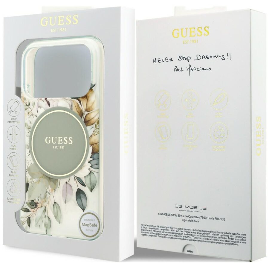 Etui Guess IML Flower & Tonal Circle MagSafe do iPhone 18 Pro / 17 Pro zielony