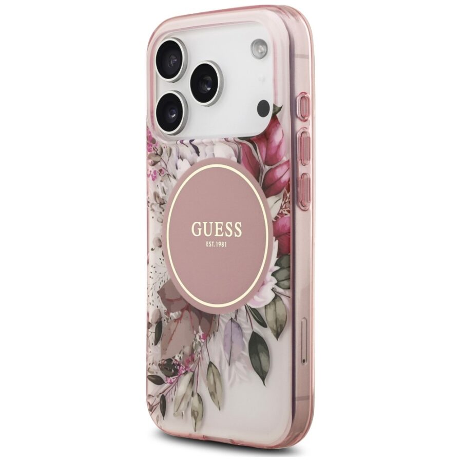 Etui Guess IML Flower & Tonal Circle MagSafe do iPhone 18 Pro / 17 Pro różowy