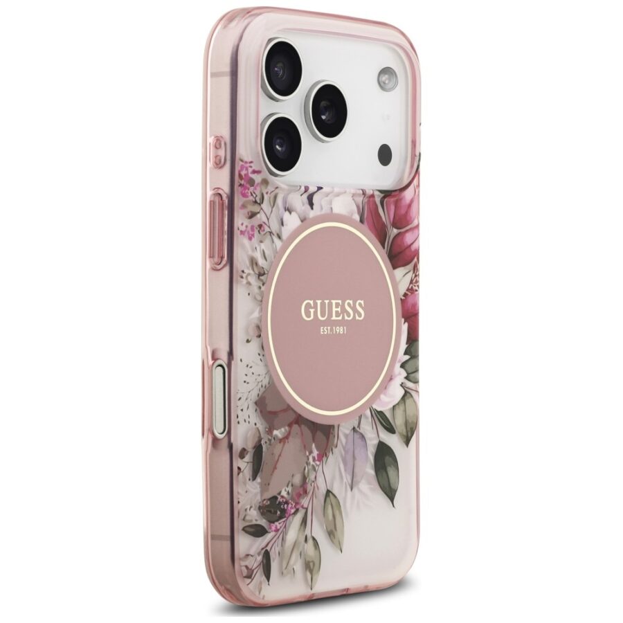 Etui Guess IML Flower & Tonal Circle MagSafe do iPhone 18 Pro / 17 Pro różowy