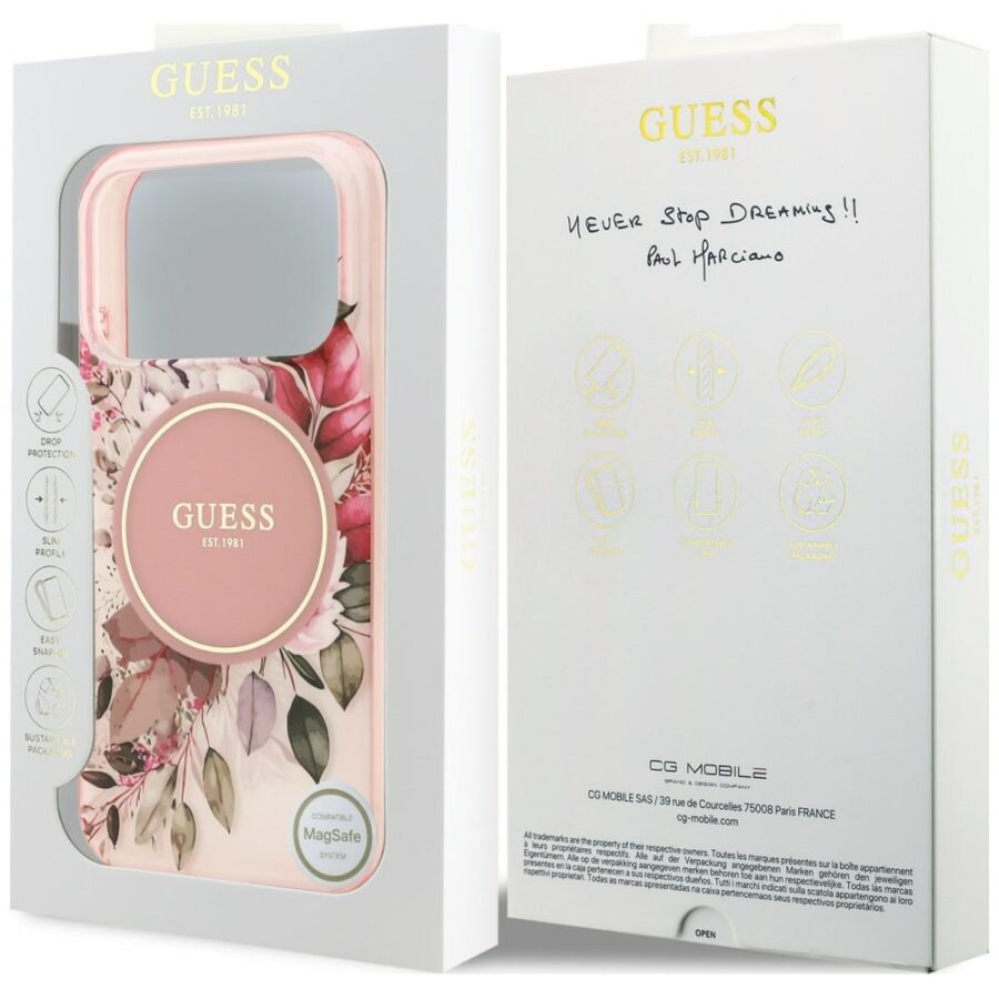 Etui Guess IML Flower & Tonal Circle MagSafe do iPhone 18 Pro / 17 Pro różowy
