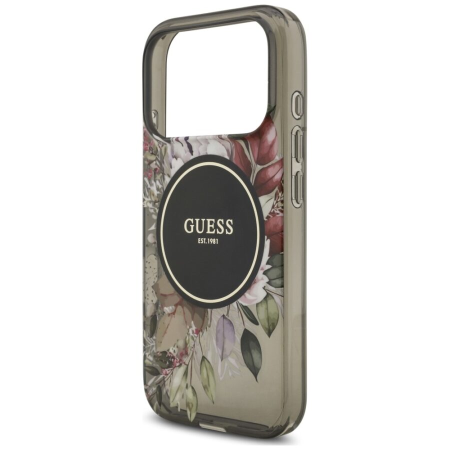 Etui Guess IML Flowers Pearl Strap MagSafe do iPhone 18 Pro / 17 Pro czarny