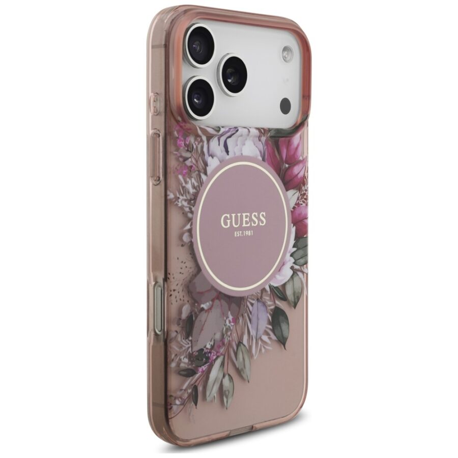 Etui Guess IML Flowers Pearl Strap MagSafe do iPhone 18 Pro / 17 Pro różowy
