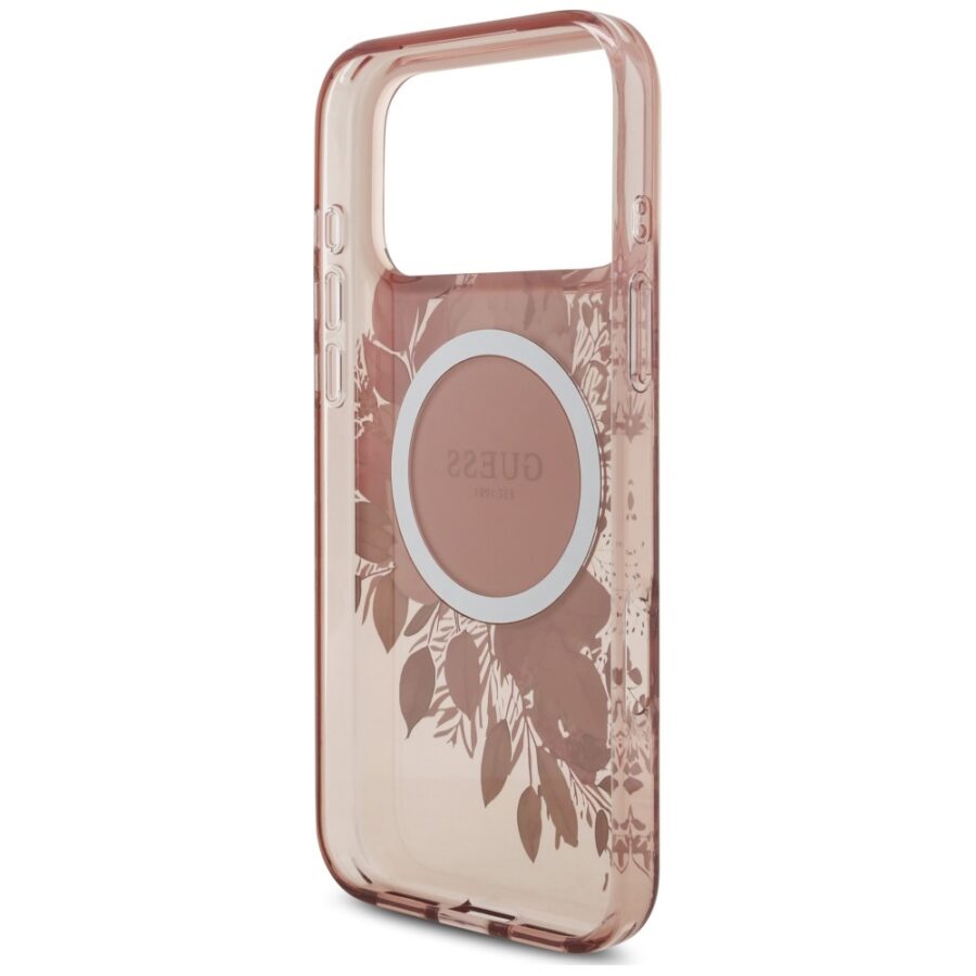 Etui Guess IML Flowers Pearl Strap MagSafe do iPhone 18 Pro / 17 Pro różowy