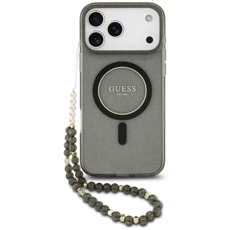 Etui Guess IML Glitter Pearl Strap MagSafe do iPhone 18 Pro / 17 Pro czarny