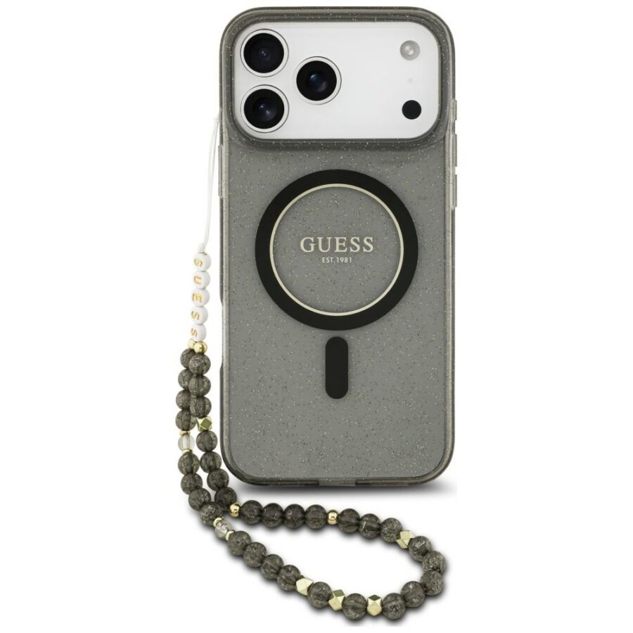 Etui Guess IML Glitter Pearl Strap MagSafe do iPhone 18 Pro / 17 Pro czarny