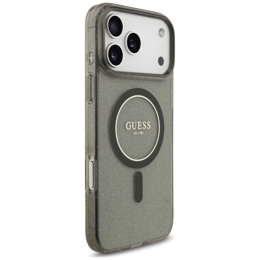 Etui Guess IML Glitter Pearl Strap MagSafe do iPhone 18 Pro / 17 Pro czarny