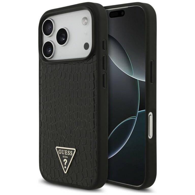 Etui Guess Croco Triangle Logo MagSafe do iPhone 18 Pro / 17 Pro czarny