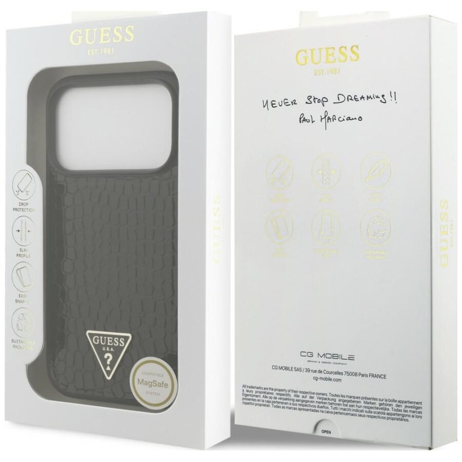 Etui Guess Croco Triangle Logo MagSafe do iPhone 18 Pro / 17 Pro czarny