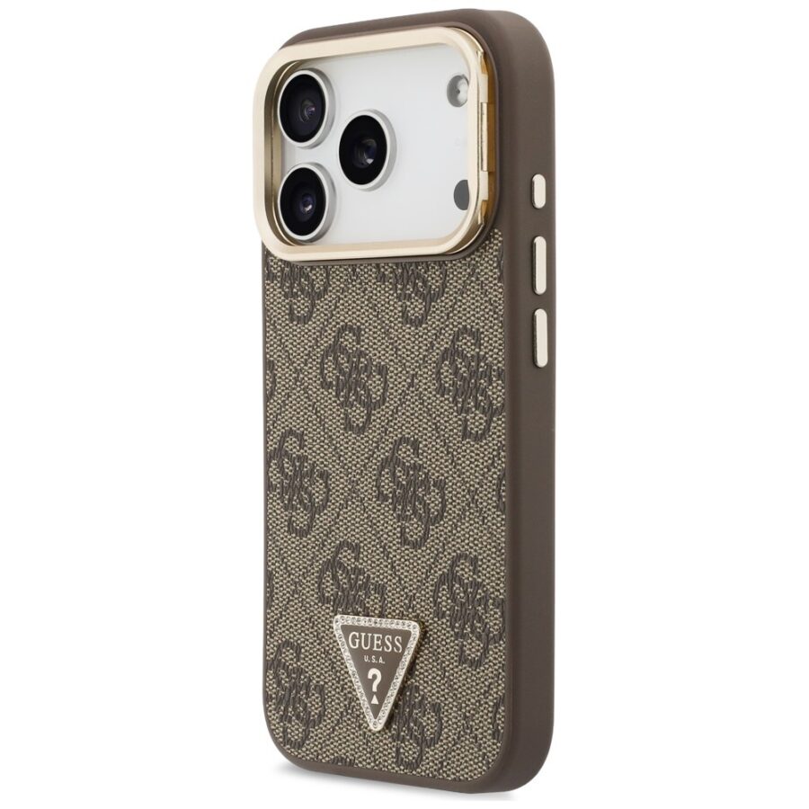 Etui Guess 4G PU Triangle Logo & Stand Camera Magsafe do iPhone 18 Pro / 17 Pro brązowy