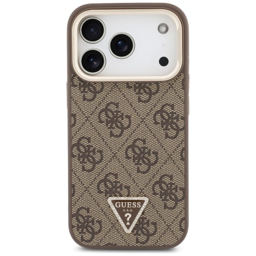Etui Guess 4G PU Triangle Logo & Stand Camera Magsafe do iPhone 18 Pro / 17 Pro brązowy