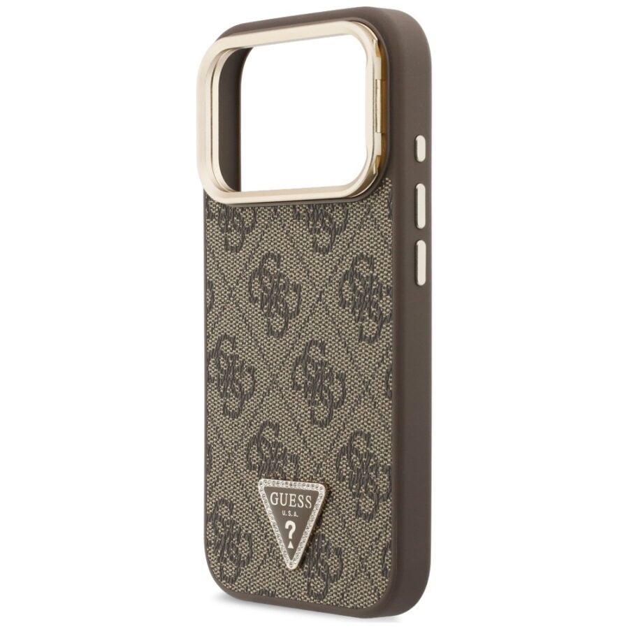 Etui Guess 4G PU Triangle Logo & Stand Camera Magsafe do iPhone 18 Pro / 17 Pro brązowy