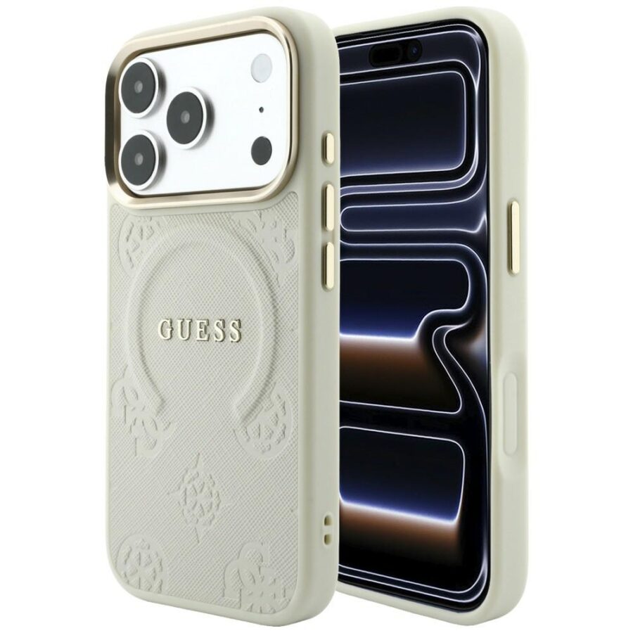 Etui Guess Saffiano Peony & Ring MagSafe do iPhone 18 Pro / 17 Pro beżowy