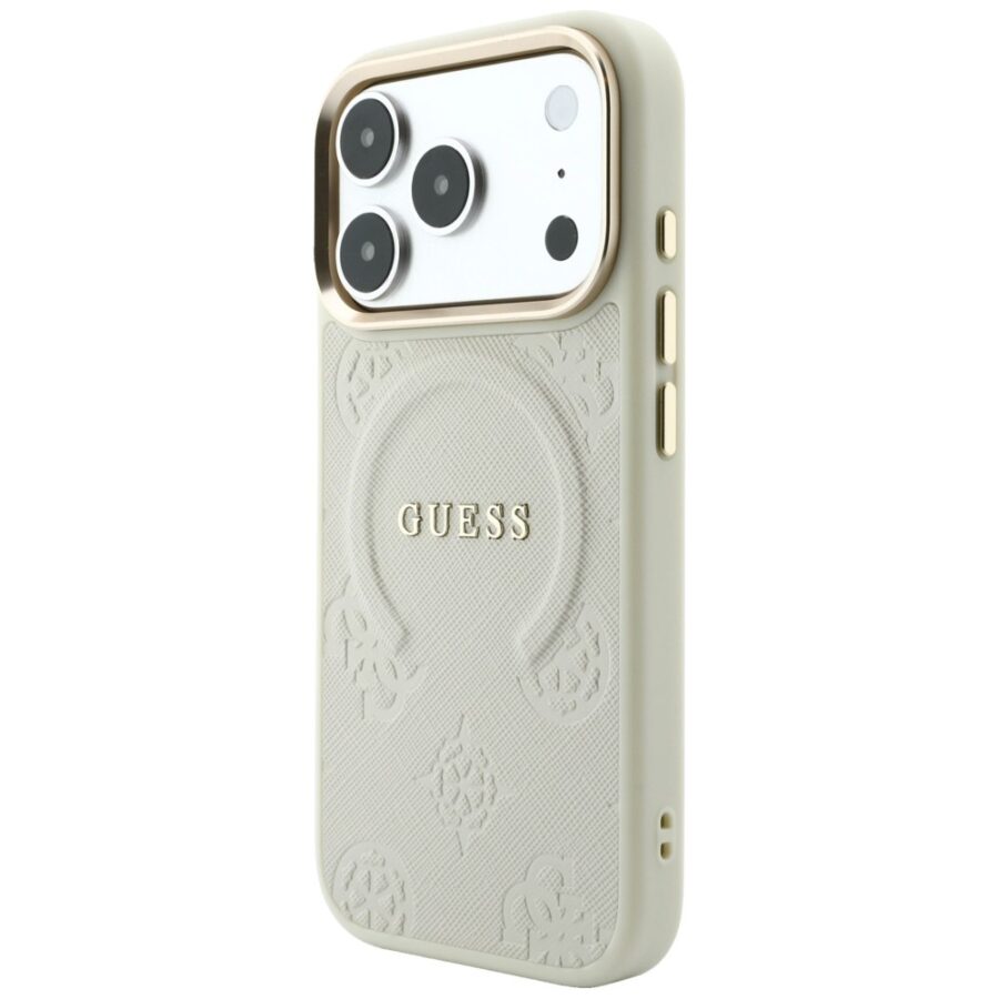 Etui Guess Saffiano Peony & Ring MagSafe do iPhone 18 Pro / 17 Pro beżowy