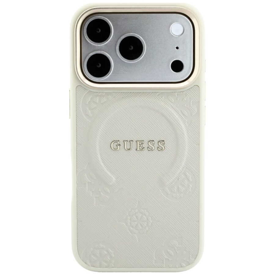 Etui Guess Saffiano Peony & Ring MagSafe do iPhone 18 Pro / 17 Pro beżowy