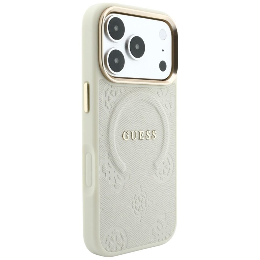 Etui Guess Saffiano Peony & Ring MagSafe do iPhone 18 Pro / 17 Pro beżowy