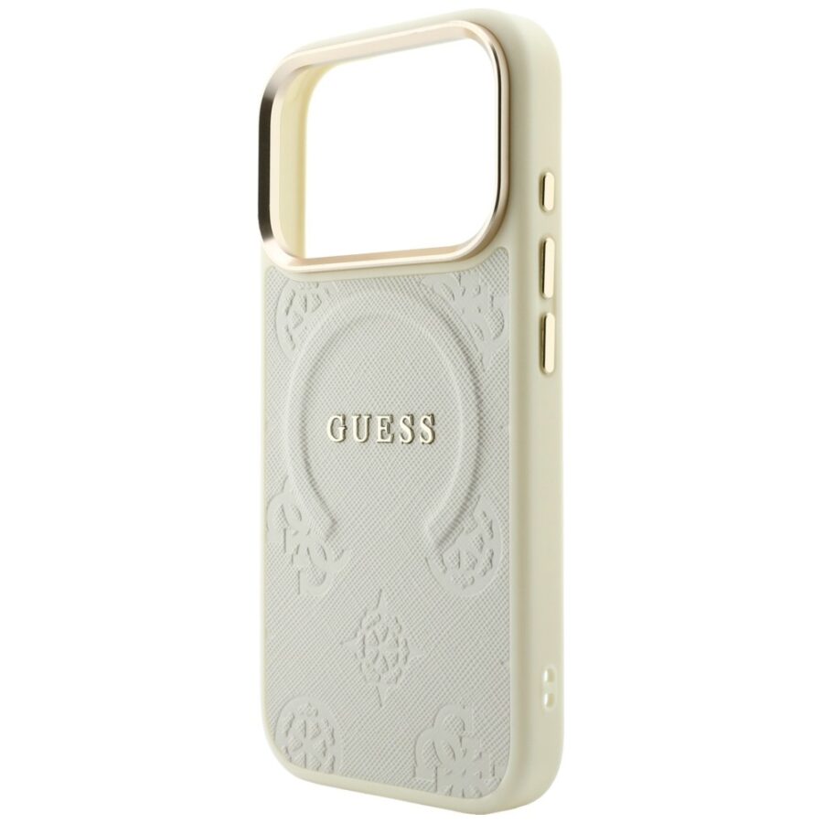 Etui Guess Saffiano Peony & Ring MagSafe do iPhone 18 Pro / 17 Pro beżowy