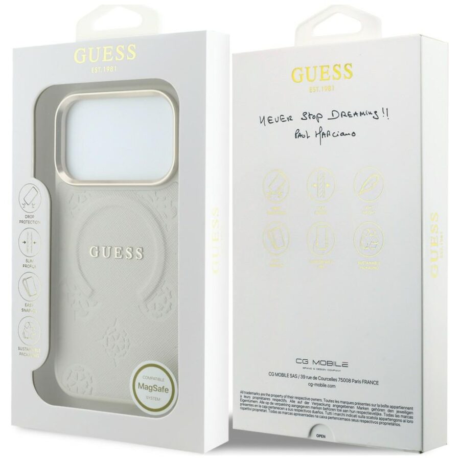Etui Guess Saffiano Peony & Ring MagSafe do iPhone 18 Pro / 17 Pro beżowy