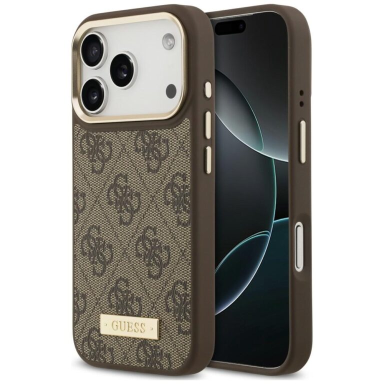Etui Guess 4G Logo Plate MagSafe doiPhone 18 Pro / 17 Pro brązowy