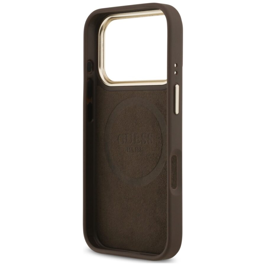 Etui Guess 4G Logo Plate MagSafe doiPhone 18 Pro / 17 Pro brązowy