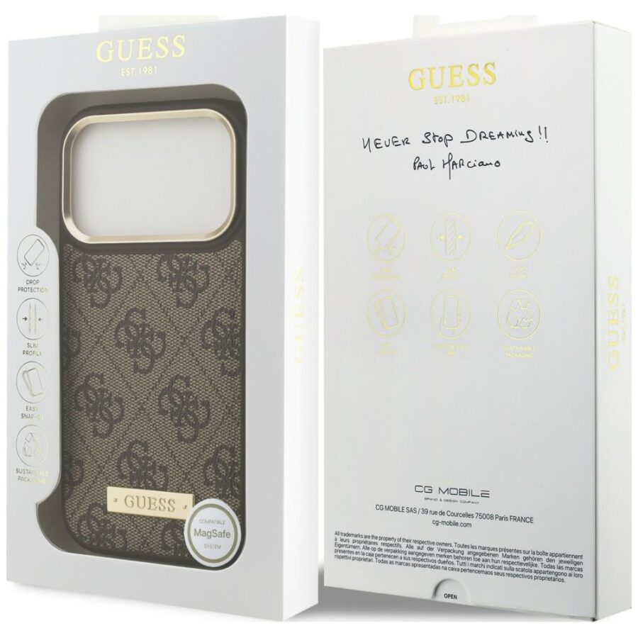 Etui Guess 4G Logo Plate MagSafe doiPhone 18 Pro / 17 Pro brązowy