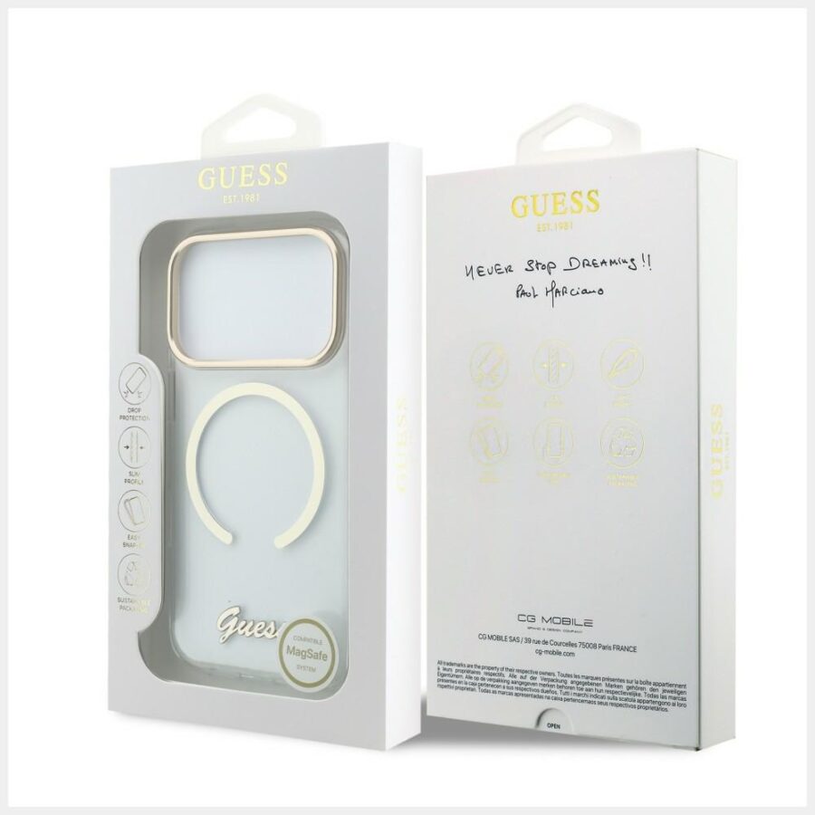 Etui Guess IML Script Metal MagSafe do iPhone 18 Pro Max / 17 Pro Max przezroczysty