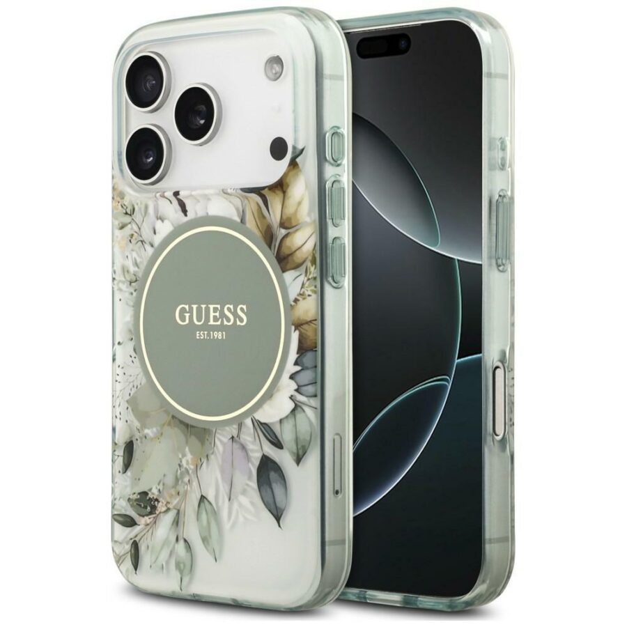 Etui Guess IML Flower & Tonal Circle MagSafe do iPhone 18 Pro Max / 17 Pro Max zielony