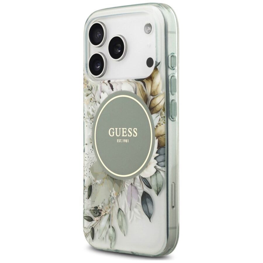 Etui Guess IML Flower & Tonal Circle MagSafe do iPhone 18 Pro Max / 17 Pro Max zielony