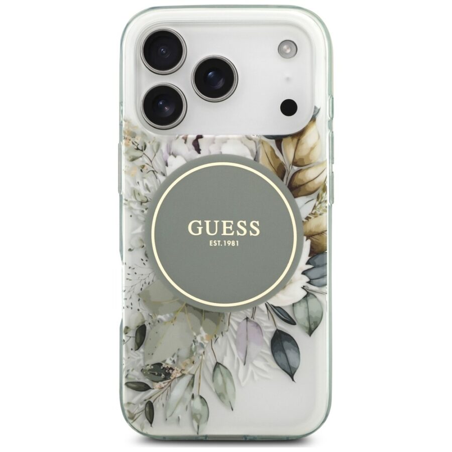 Etui Guess IML Flower & Tonal Circle MagSafe do iPhone 18 Pro Max / 17 Pro Max zielony