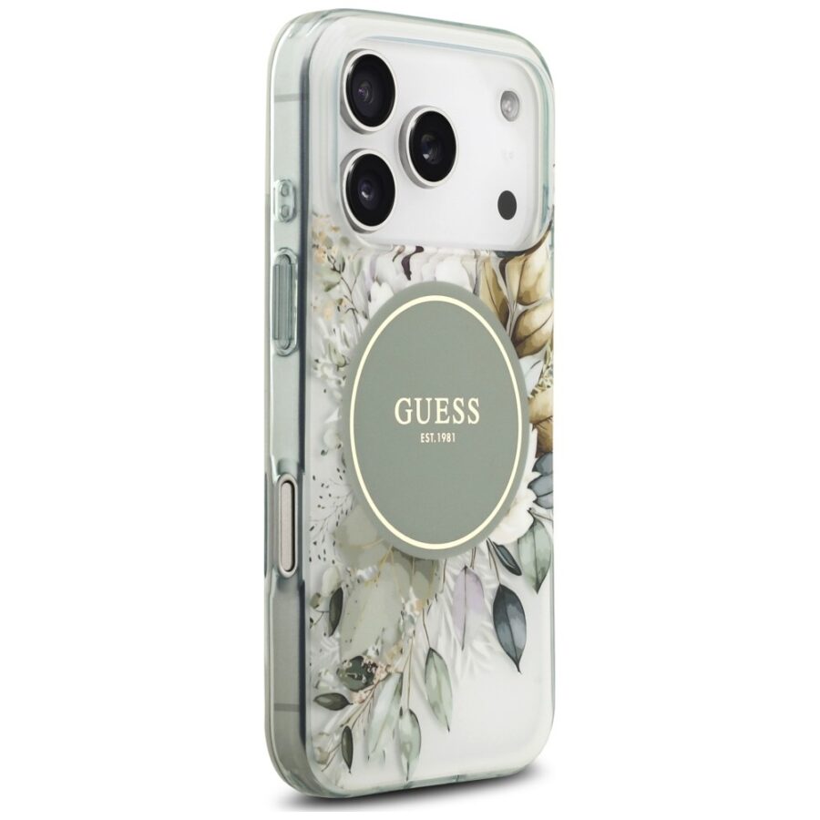 Etui Guess IML Flower & Tonal Circle MagSafe do iPhone 18 Pro Max / 17 Pro Max zielony