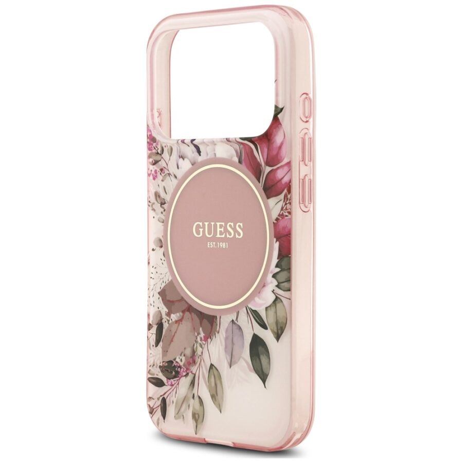 Etui Guess IML Flower & Tonal Circle MagSafe do iPhone 18 Pro Max / 17 Pro Max różowy