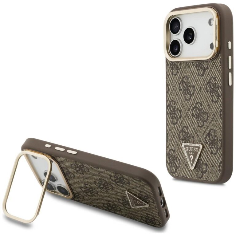 Etui Guess 4G PU Triangle Logo & Stand Camera Magsafe do iPhone 18 Pro Max / 17 Pro Max brązowy