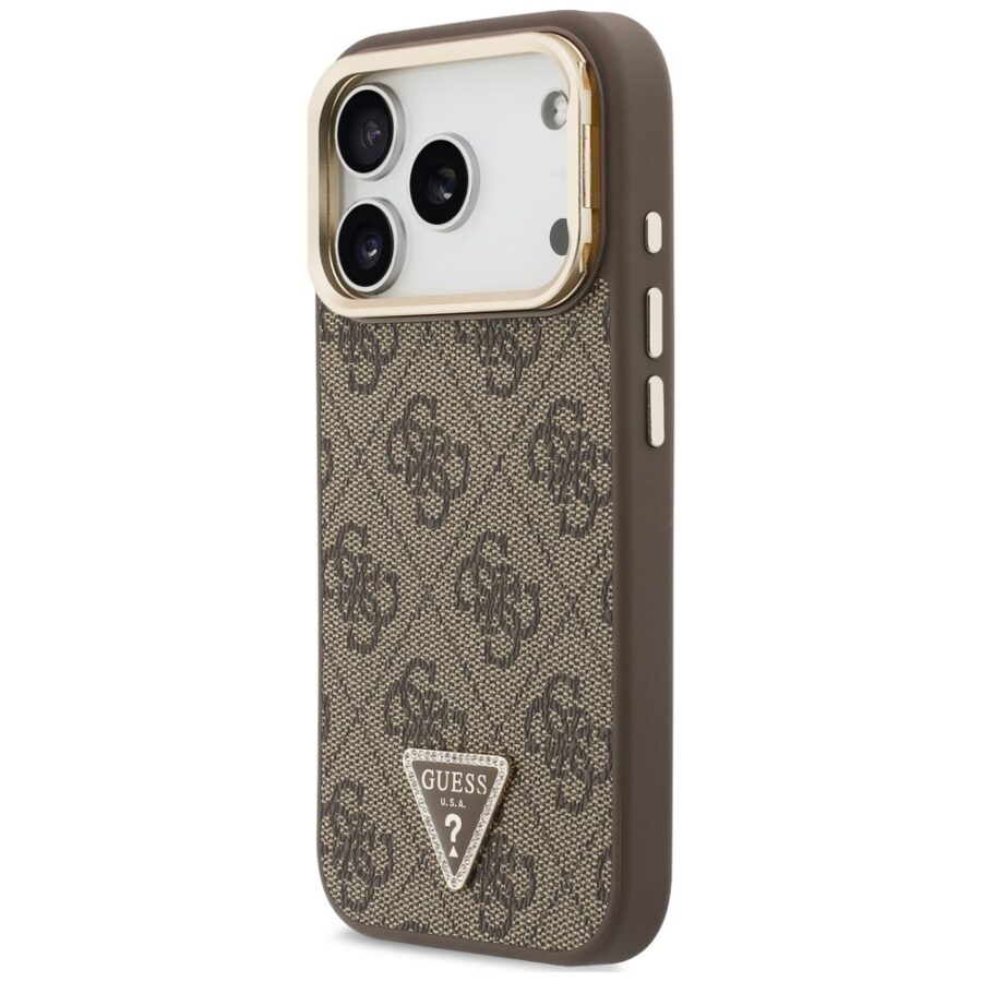 Etui Guess 4G PU Triangle Logo & Stand Camera Magsafe do iPhone 18 Pro Max / 17 Pro Max brązowy