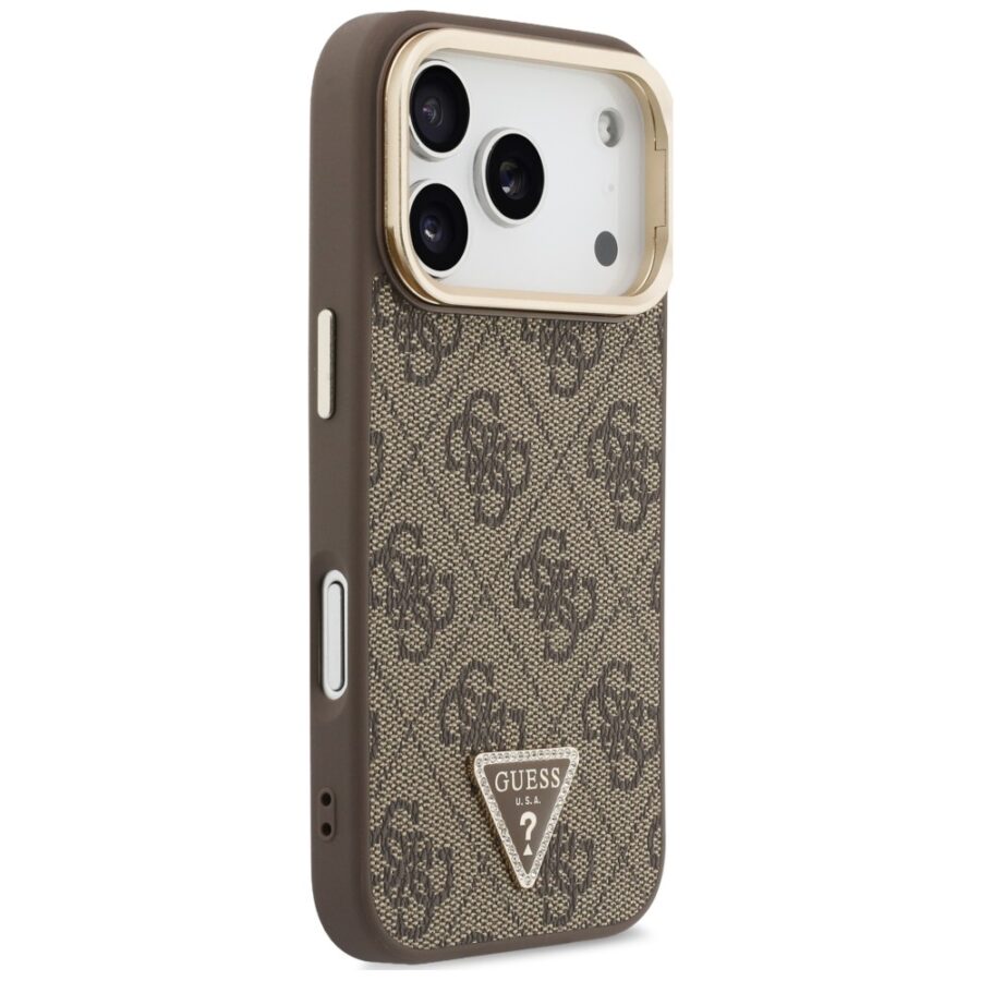 Etui Guess 4G PU Triangle Logo & Stand Camera Magsafe do iPhone 18 Pro Max / 17 Pro Max brązowy