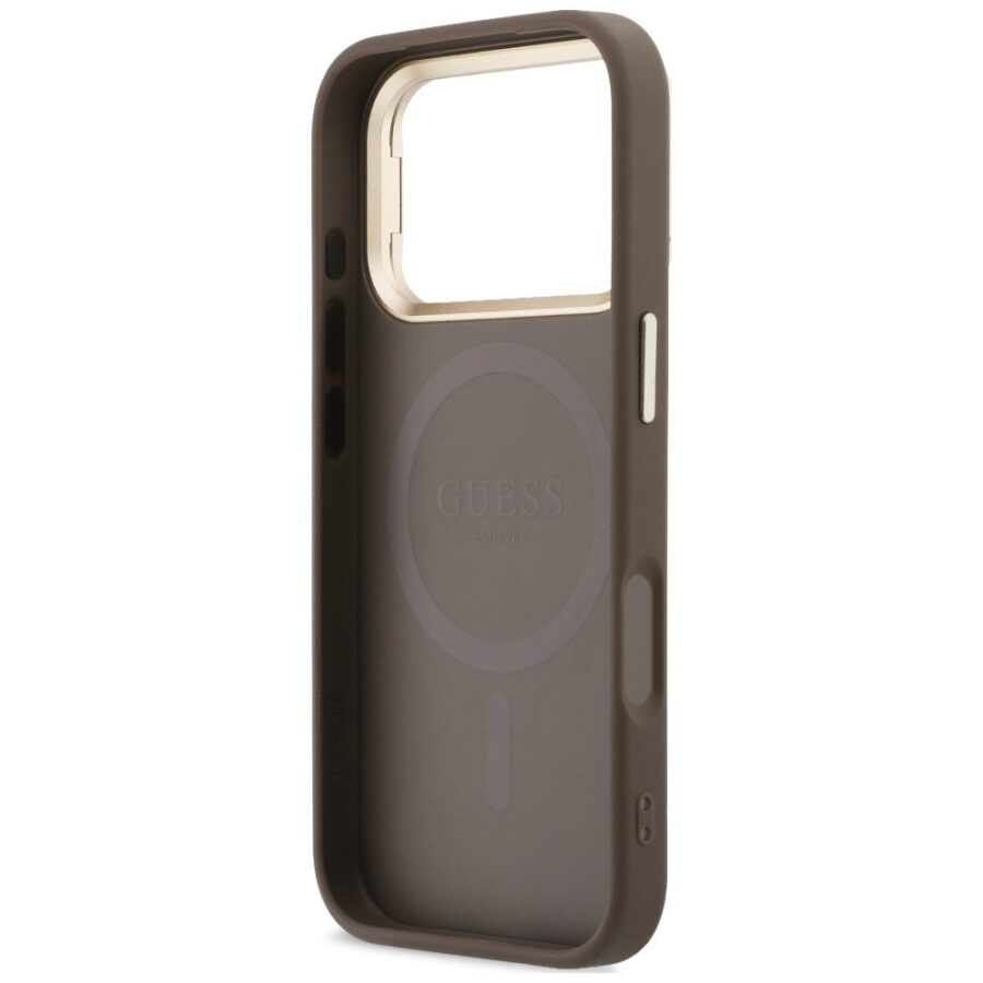 Etui Guess 4G PU Triangle Logo & Stand Camera Magsafe do iPhone 18 Pro Max / 17 Pro Max brązowy