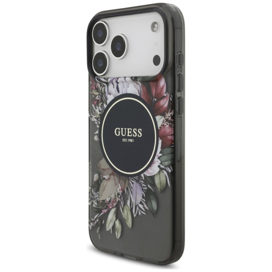 Etui Guess IML Flowers Pearl Strap MagSafe do iPhone 18 Pro Max / 17 Pro Max czarny