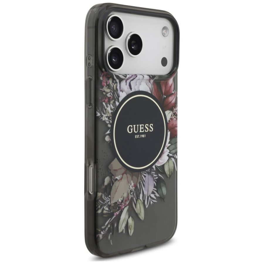 Etui Guess IML Flowers Pearl Strap MagSafe do iPhone 18 Pro Max / 17 Pro Max czarny