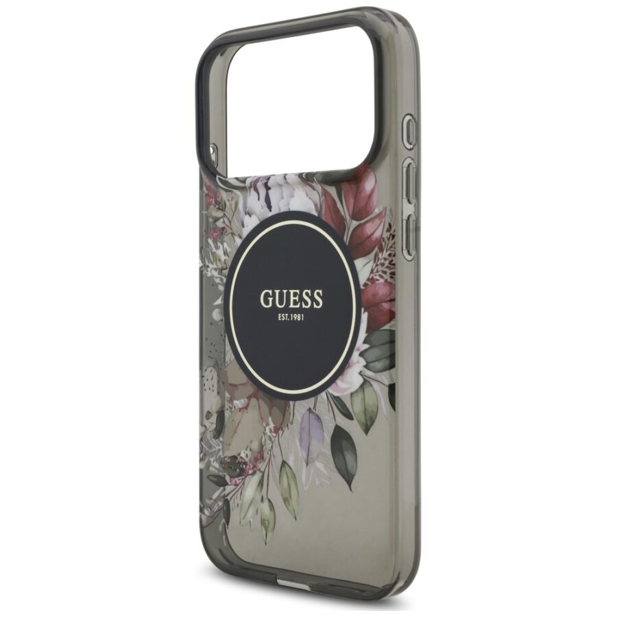 Etui Guess IML Flowers Pearl Strap MagSafe do iPhone 18 Pro Max / 17 Pro Max czarny