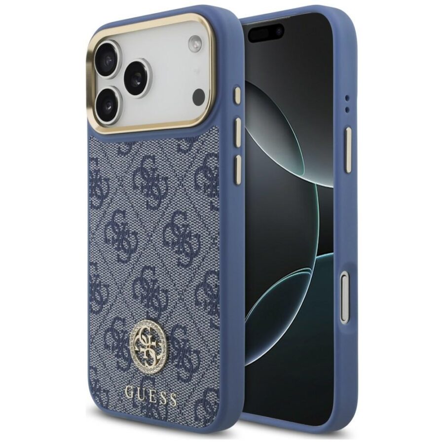 Etui Guess 4G Strass Logo MagSafe do iPhone 18 Pro Max / 17 Pro Max niebieski