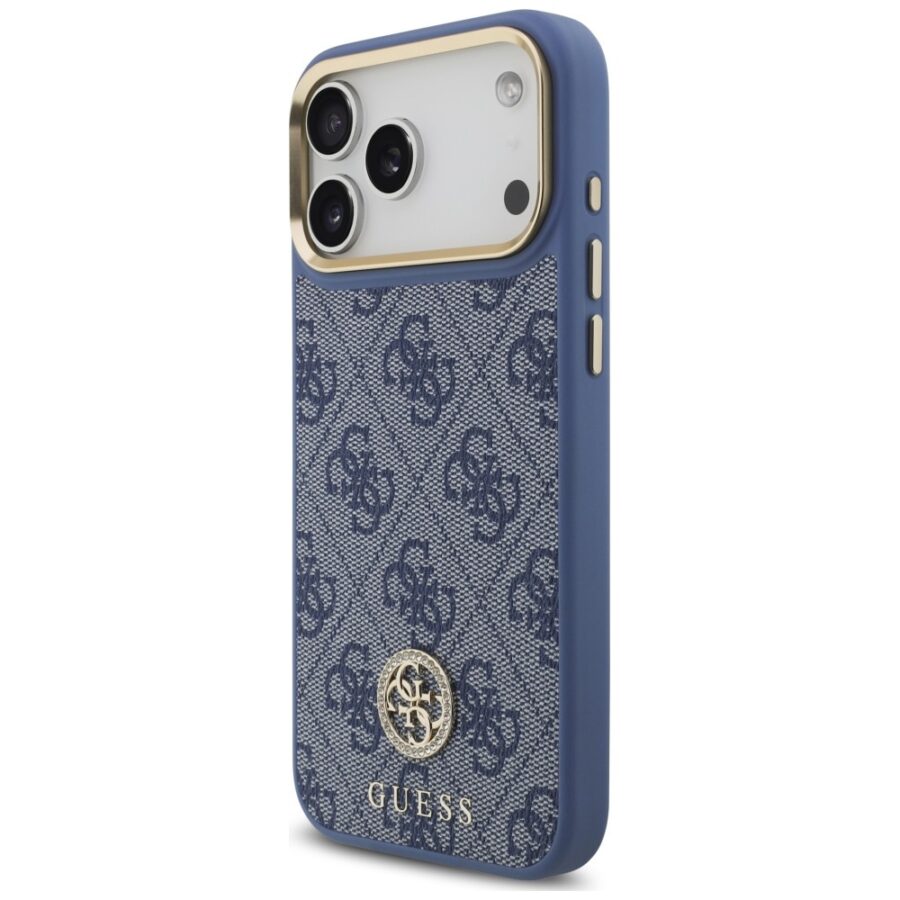 Etui Guess 4G Strass Logo MagSafe do iPhone 18 Pro Max / 17 Pro Max niebieski