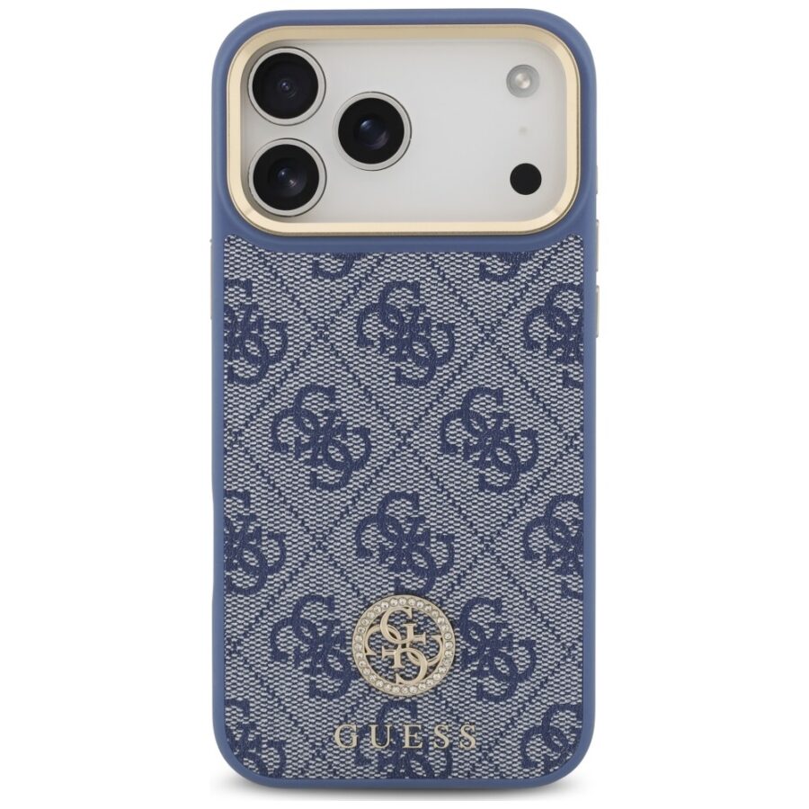 Etui Guess 4G Strass Logo MagSafe do iPhone 18 Pro Max / 17 Pro Max niebieski