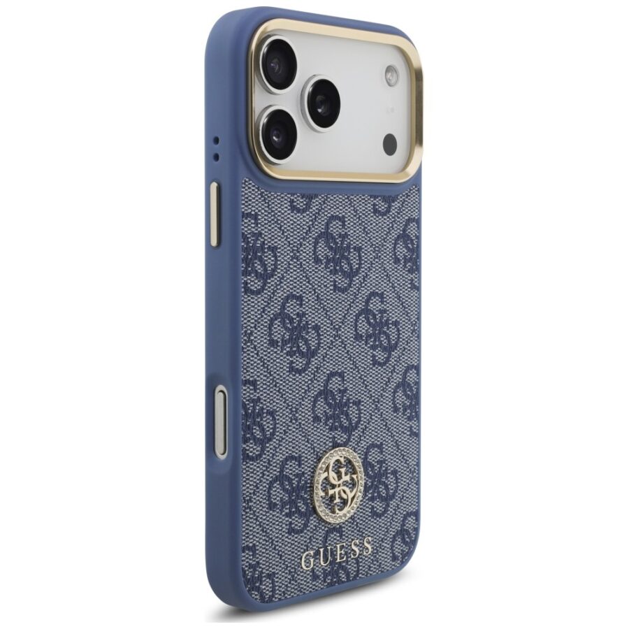 Etui Guess 4G Strass Logo MagSafe do iPhone 18 Pro Max / 17 Pro Max niebieski