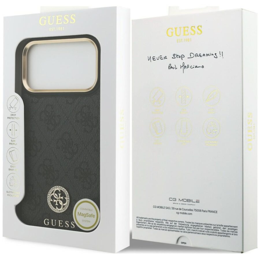 Etui Guess 4G Strass Logo MagSafe do iPhone 18 Pro Max / 17 Pro Max czarny