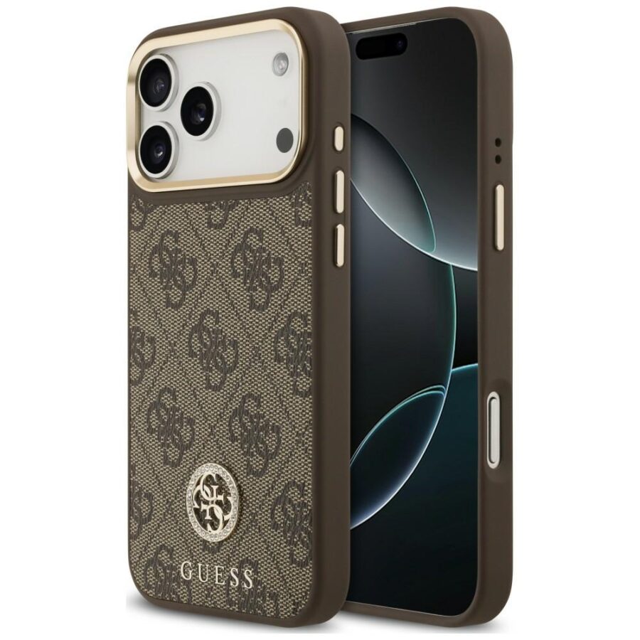 Etui Guess 4G Strass Logo MagSafe do iPhone 18 Pro Max / 17 Pro Max brązowy