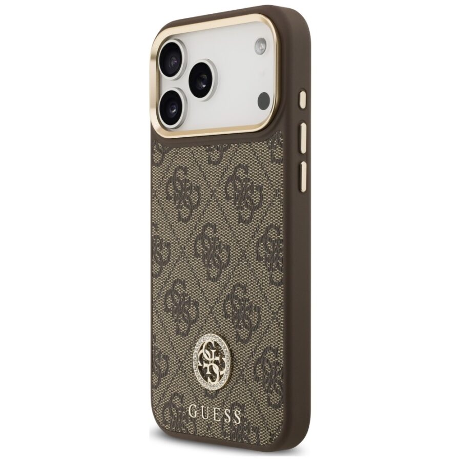 Etui Guess 4G Strass Logo MagSafe do iPhone 18 Pro Max / 17 Pro Max brązowy