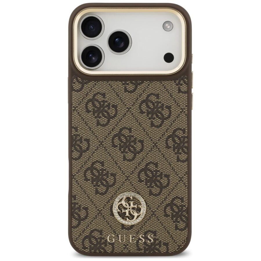 Etui Guess 4G Strass Logo MagSafe do iPhone 18 Pro Max / 17 Pro Max brązowy