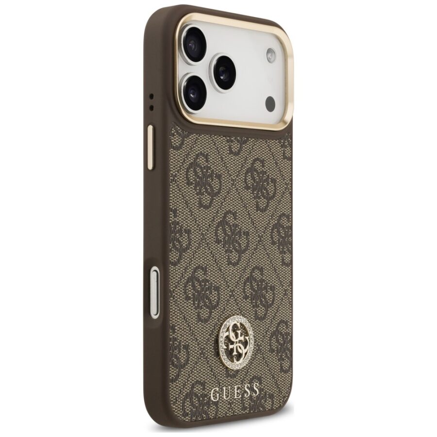 Etui Guess 4G Strass Logo MagSafe do iPhone 18 Pro Max / 17 Pro Max brązowy