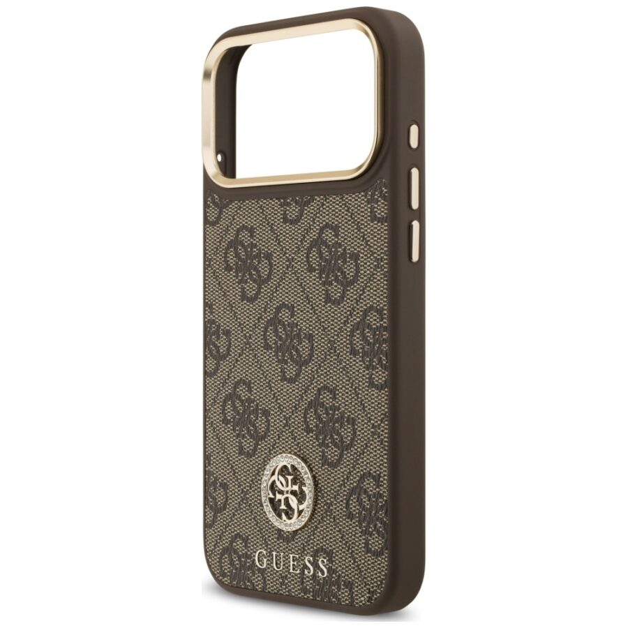 Etui Guess 4G Strass Logo MagSafe do iPhone 18 Pro Max / 17 Pro Max brązowy
