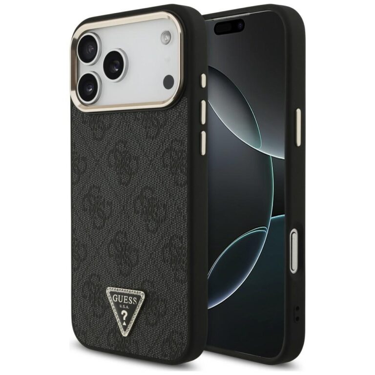 Etui Guess 4G Triangle Logo MagSafe do iPhone 18 Pro Max / 17 Pro Max czarny złoty