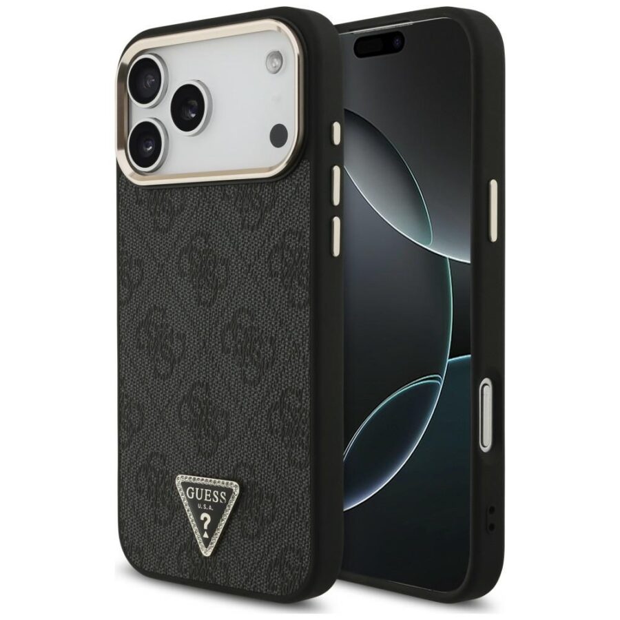 Etui Guess 4G Triangle Logo MagSafe do iPhone 18 Pro Max / 17 Pro Max czarny złoty